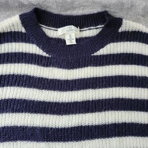 H&M  Crewneck Loose-Knit Sweater Size: L Color: Blue/ White  Stripe